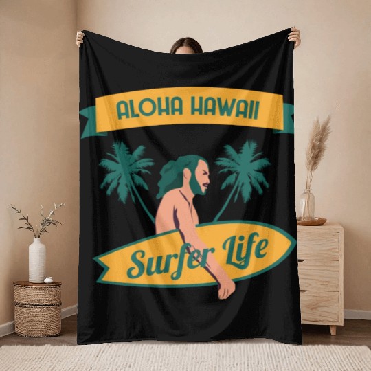 Aloha Hawaii Surfer Life Throw Blankets
