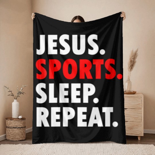 Jesus Sports Sleep Repeat - Novelty Hobby Throw Blankets