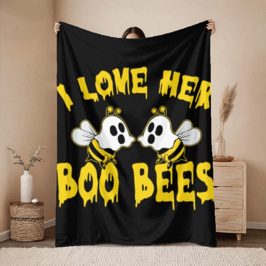 I Love Her Boo Bees Halloween Throw Blankets