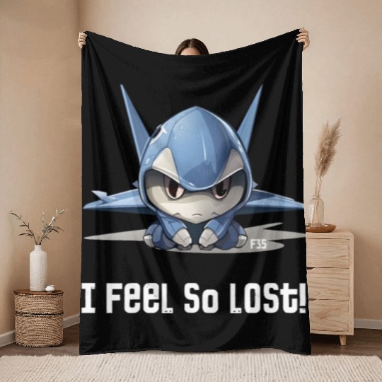 Little Lost Cute F35 Fighter Plane Illustration Throw Blankets