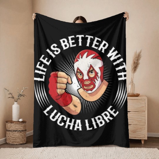 Mexican Wrestling Wrestler Lucha Libre Mask Mexico Throw Blankets