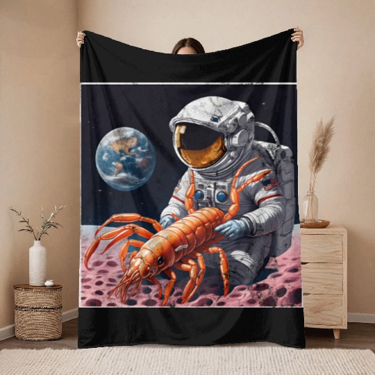Astronaut in space with shrimp Throw Blankets
