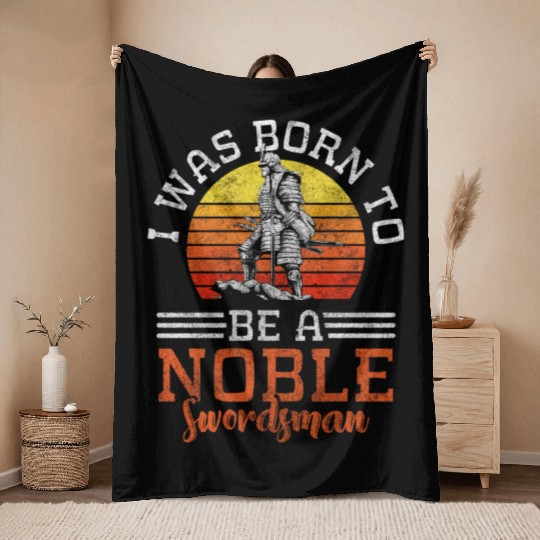 Sword Warrior Fencing Win Throw Blankets