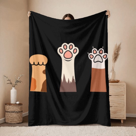 Rock Paper Scissors with Cat Paws Throw Blankets