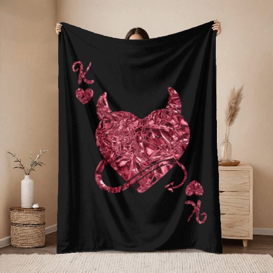 Halloween Card Game King of Hearts Devilish Throw Blankets