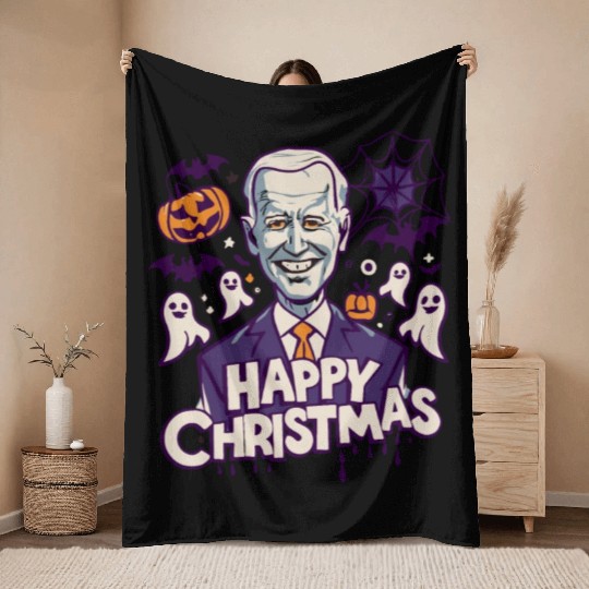 Happy Christmas Joe Biden Funny Halloween Throw Blankets