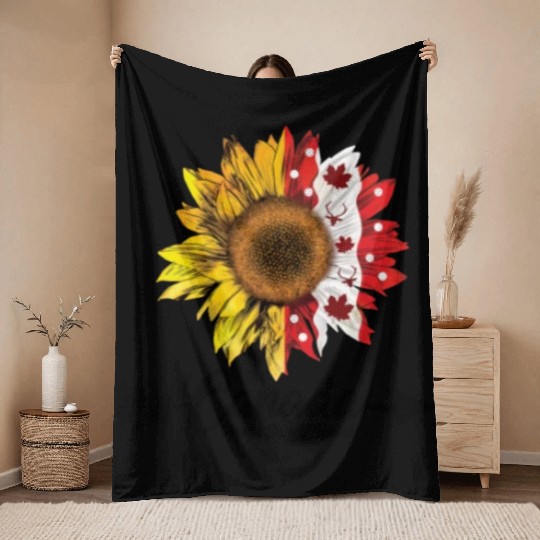Canada Home Sweet Home Quote Sunflower Throw Blankets