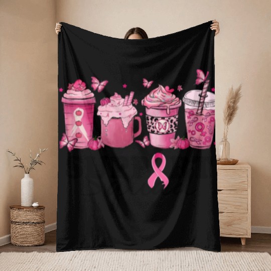 breast cancer coffee support squad Throw Blankets