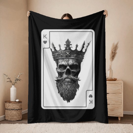 King of Hearts Creepy Card Game Poker Throw Blankets