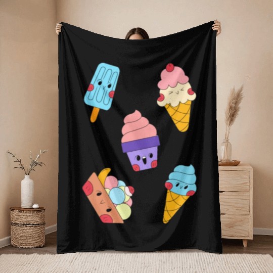 Cute Sweet Ice Cream Sticker Pack Throw Blankets