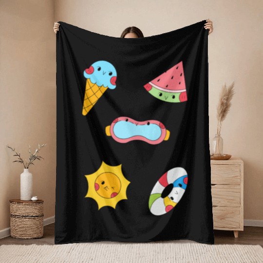 Cute Summer Pool Party Sticker Pack Throw Blankets
