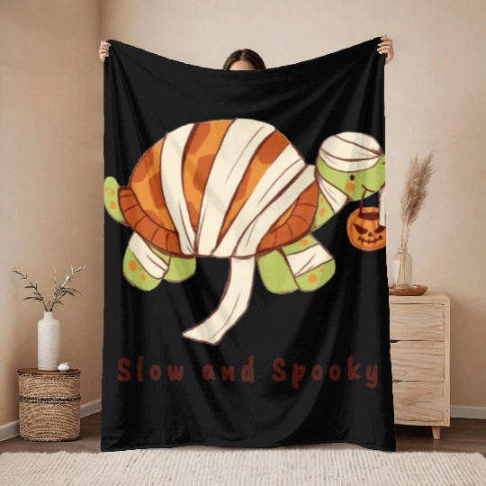 Slow And Spooky Halloween Spooky Mummy Tortoise Throw Blankets