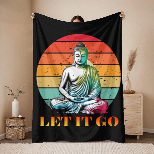 Let It Go, Yoga Buddhism Retro Throw Blankets