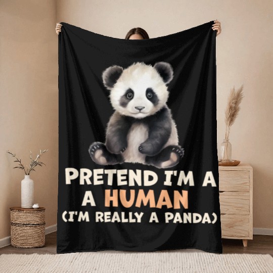 pretend im human im really a panda Throw Blankets