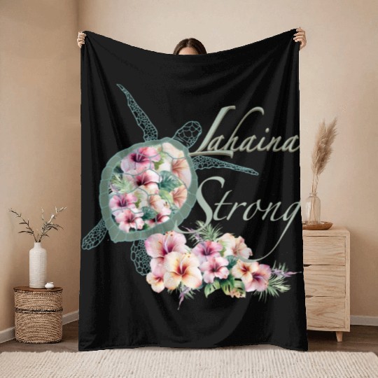 Lahaina Strong: Hibiscus and Sea Turtle Throw Blankets
