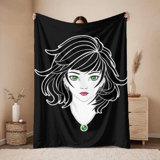 Gothic anime girl with pretty jewelry Throw Blankets