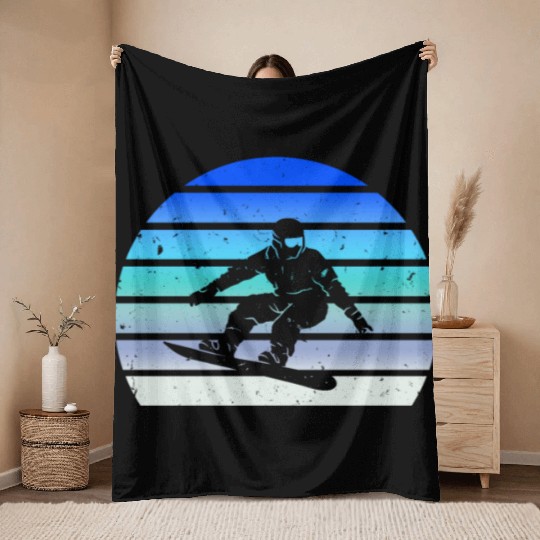 Snowboarder on Snowboard Freestyle Snowboarding Throw Blankets