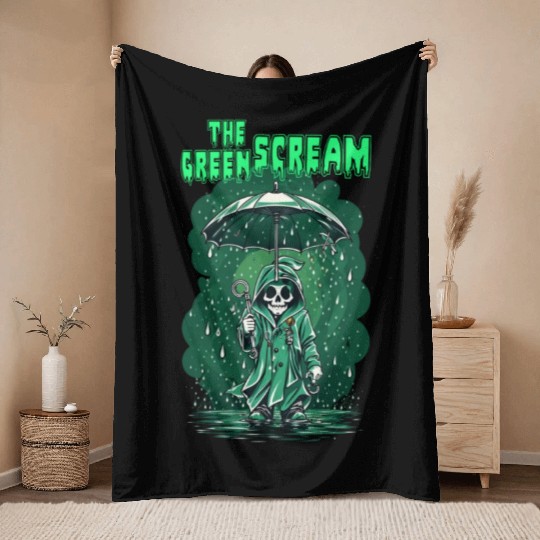 The Green Scream Throw Blankets