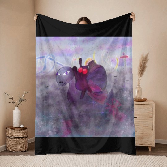 Mothman and Bessie the Lake Erie Monster's Vacay Throw Blankets
