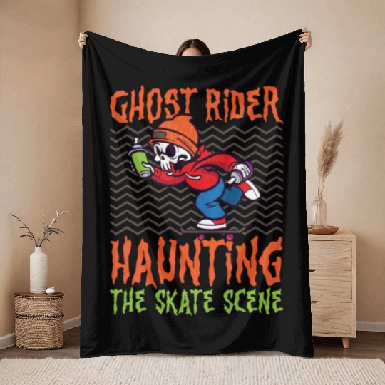 Spooky Horror Skateboarder Halloween Skateboarding Throw Blankets