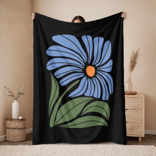 Blue Flower and Leaf Green: A Delicate Harmony Throw Blankets