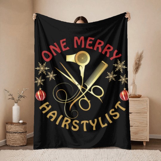 One Merry Hairstylist Love is in Hair Christmas Throw Blankets