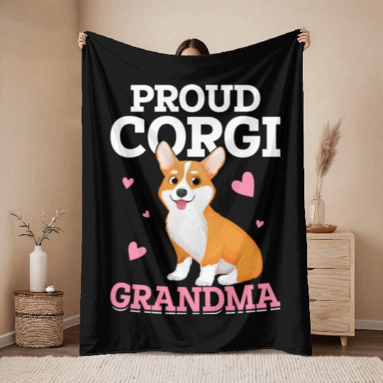 Proud Corgi Grandma Throw Blankets