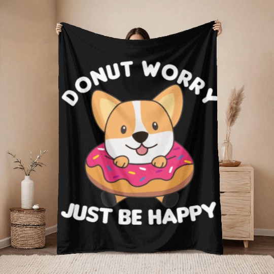 Cute Corgi Funny Animals In Donut Pink Throw Blankets