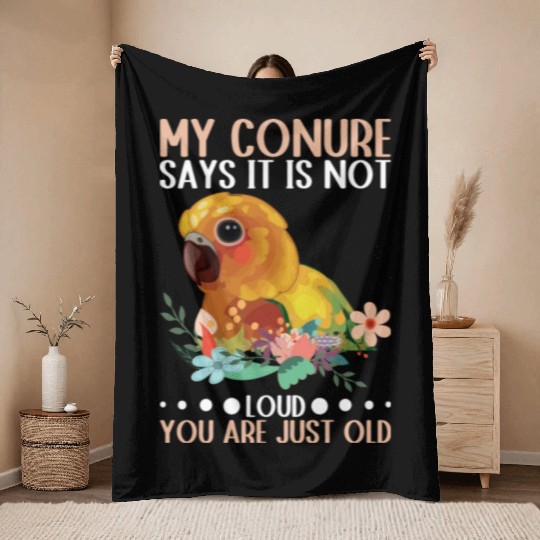 My Conure says it is not loud sun Conure Throw Blankets