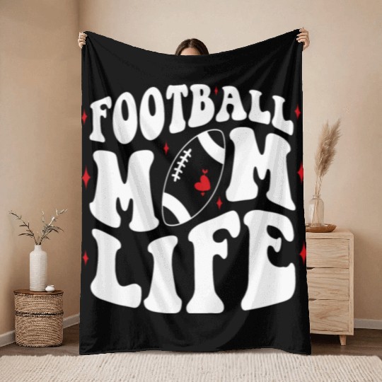 Livin That Football Mom Life Game Day Cheer Mom Throw Blankets
