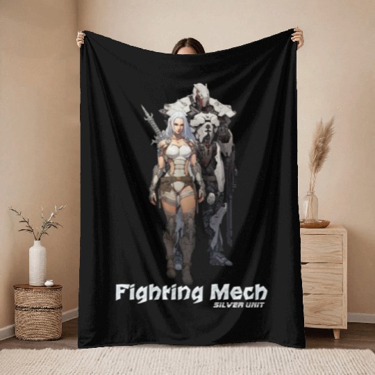 Fighting Mech (Silver Unit) Throw Blankets