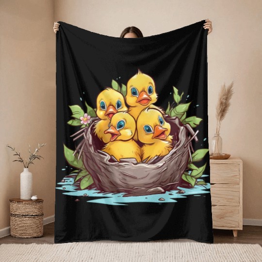 Couple of Ducks Sitting in a Nest Throw Blankets
