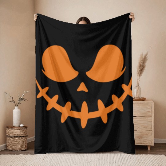Jack O Lantern Scary Carved Pumpkin Face Halloween Throw Blankets