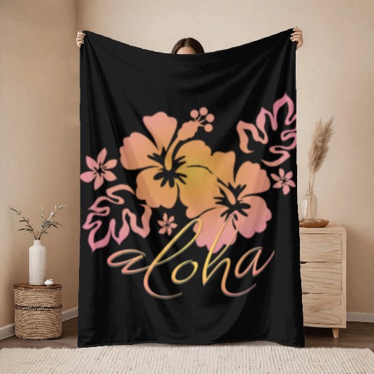 Hawaiian Sunrise Hibiscus Aloha Graphic Throw Blankets