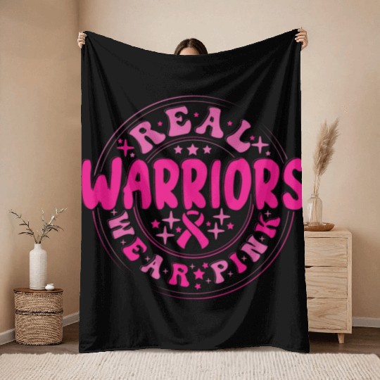 Real Warriors Wear Pink Throw Blankets