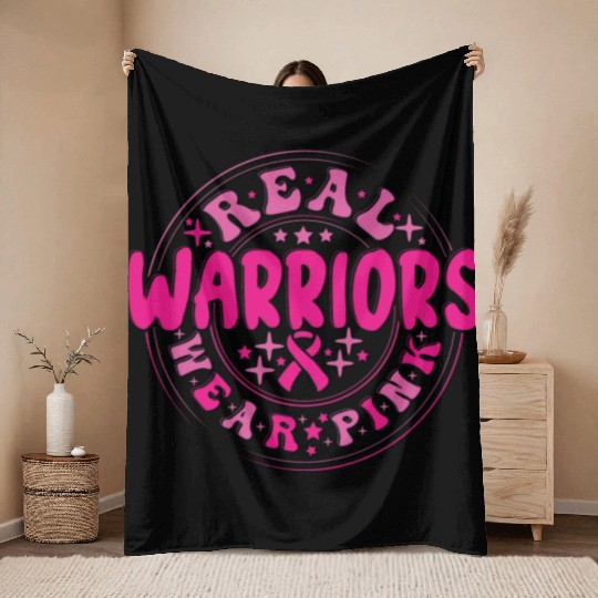 Real Warriors Wear Pink Throw Blankets