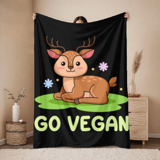 Deer Design for proud Vegans Throw Blankets