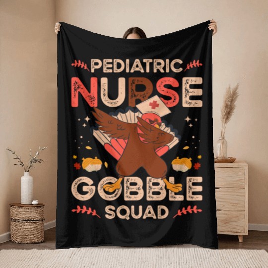 Pediatric Nurse Gobble Squad Throw Blankets