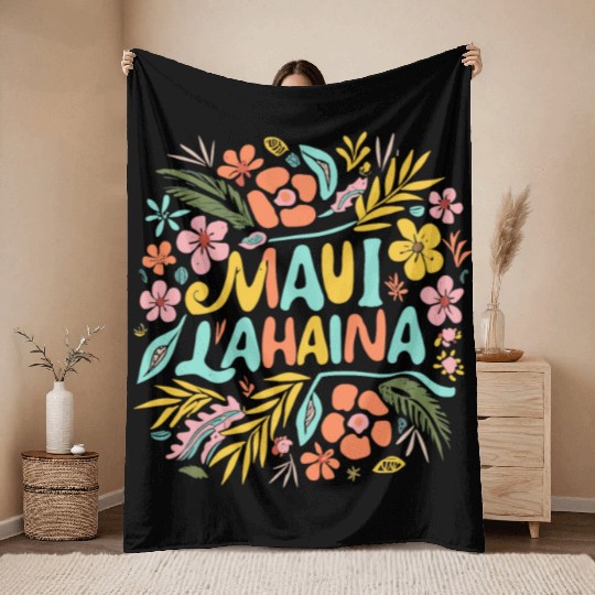 Maui Strong Lahaina Flower floral Throw Blankets