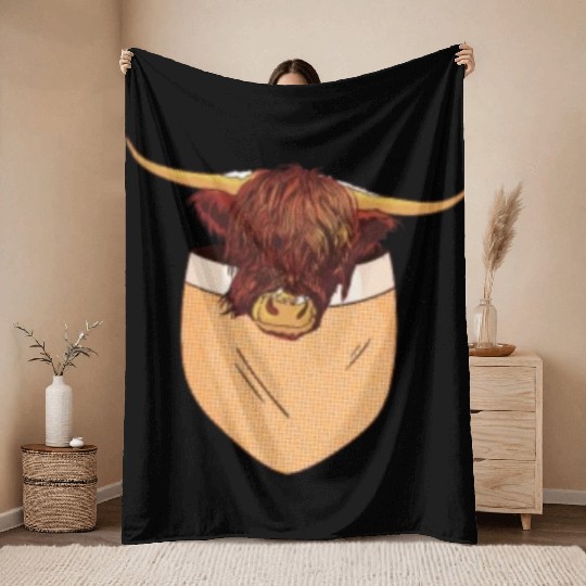 Scottish Highland Cow Pocket Design Throw Blankets