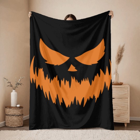 Jack O Lantern Scary Carved Pumpkin Face Halloween Throw Blankets