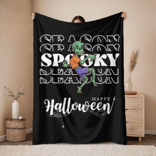 Spooky Season Zombie Halloween Fall Throw Blankets