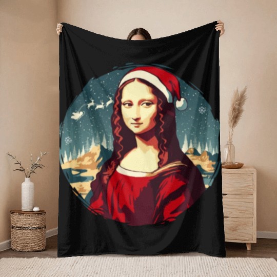 Mona Lisa Funny Christmas Art Throw Blankets