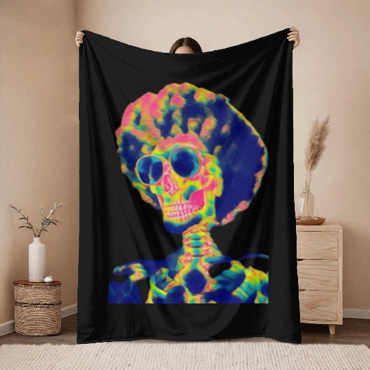 Skull wiith Sunglasses Throw Blankets