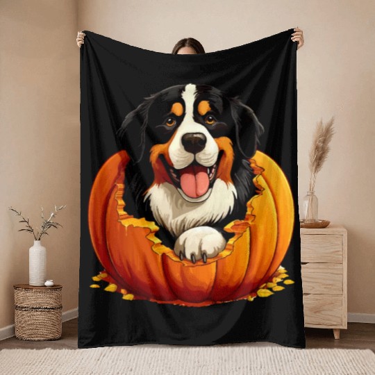 Halloween Bernese Mountain Dog Throw Blankets