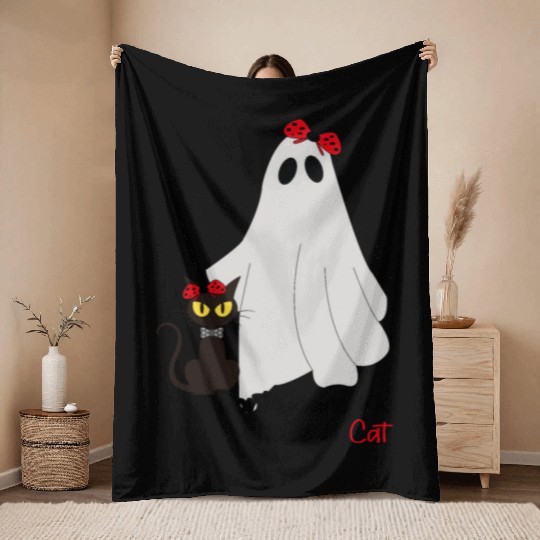 Don't scare me I have a cate, Halloween gift Throw Blankets