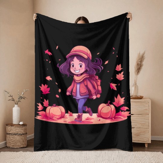 Autumn Serenity: 'Girl in Fall' Apparel Throw Blankets