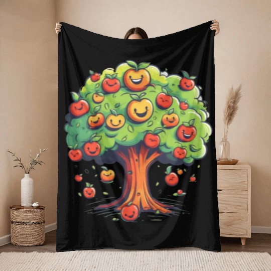 Apples Tree Fruit Orchard Apple Picking Cute Throw Blankets