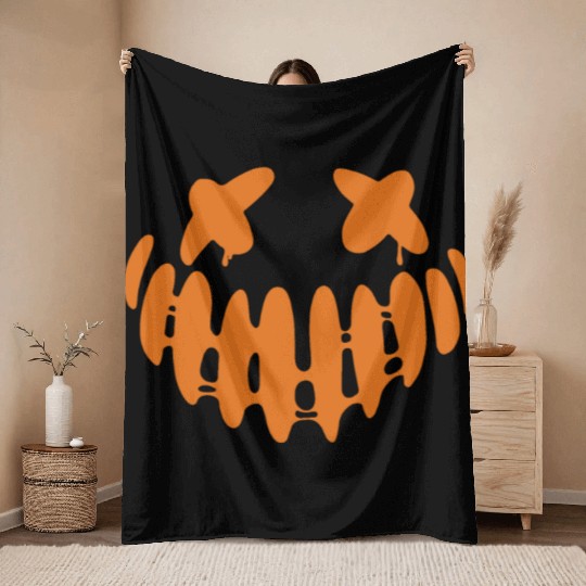 Jack O Lantern Scary Carved Pumpkin Face Halloween Throw Blankets