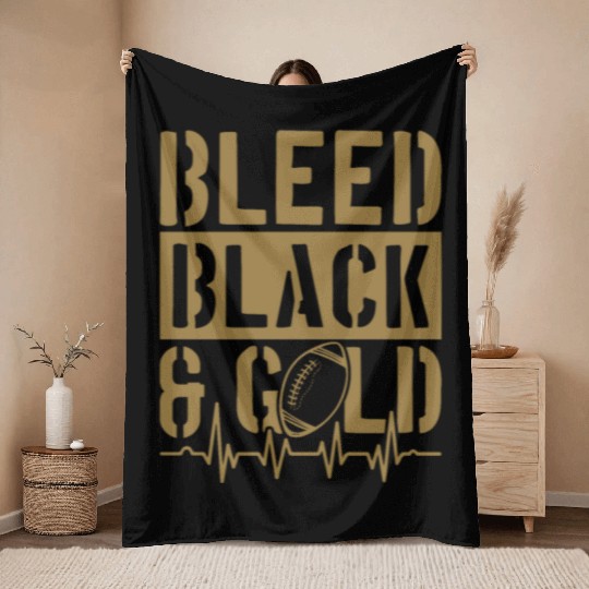 Bleed Black and Gold Group School Football Sports Throw Blankets